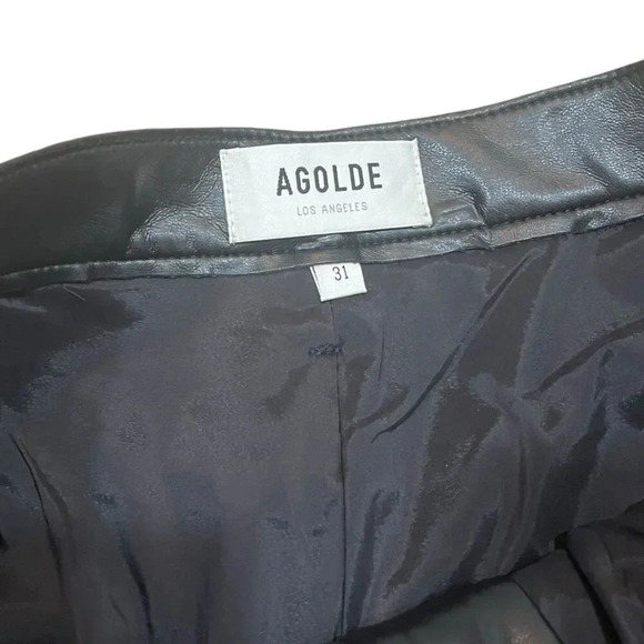 AGOLDE Black Recycled Leather 90's Pinch Waist Straight Leg Pants 31 - Picture 6 of 6